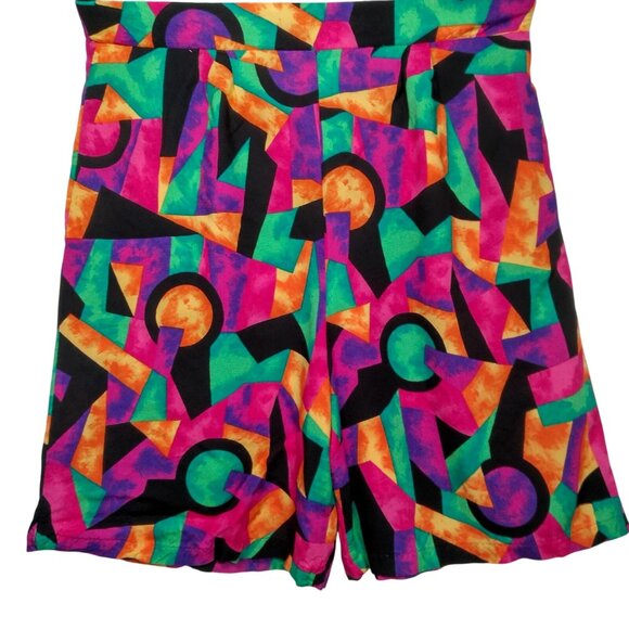 I & R Illusions Pants - Vintage I&R Illusions Shorts Women Size 18 Bright Colorful Geometric Rayon Artsy